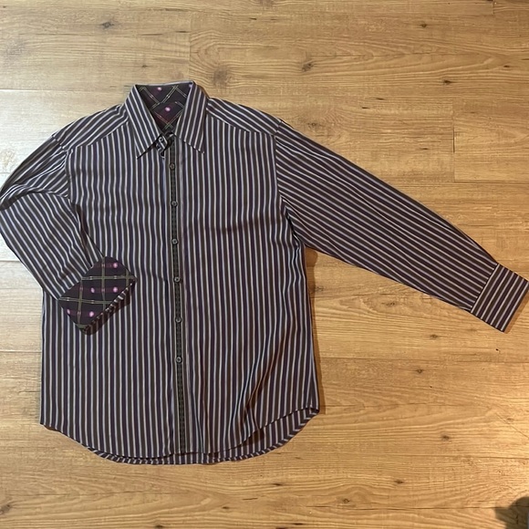 Robert Graham Brown Purple Striped Large Cotton L/S Classic Fit Button Up Shirt - Picture 2 of 8